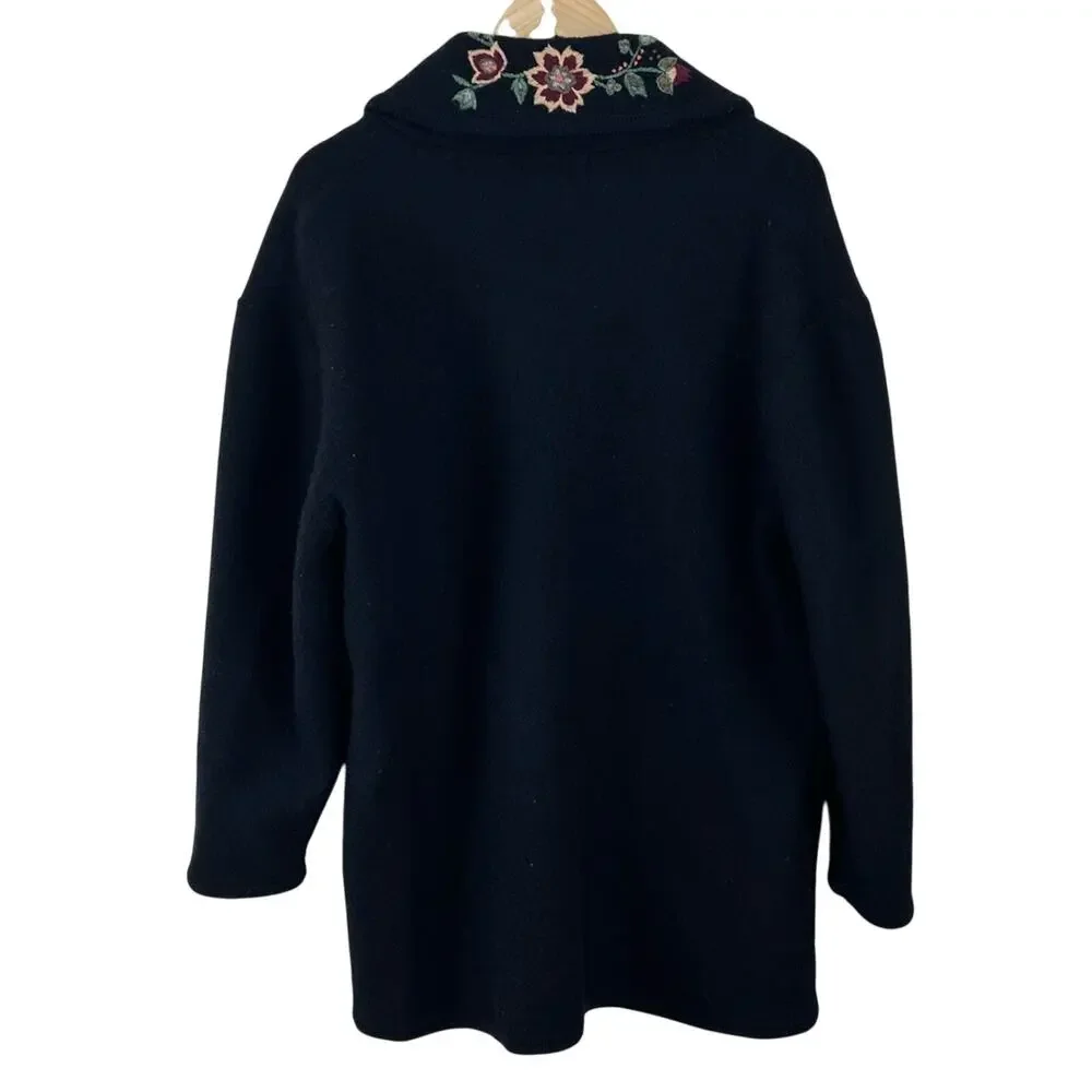 Vintage Woolrich Wool Coat Cardigan Sweater Embroidered Collar‎ Women's Medium